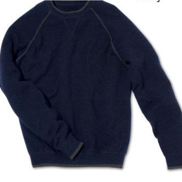 Hammacher Schlemmer Men's Light Navy Blue XXL Contrast Cashmere Washable Sweater - Picture 9 of 11